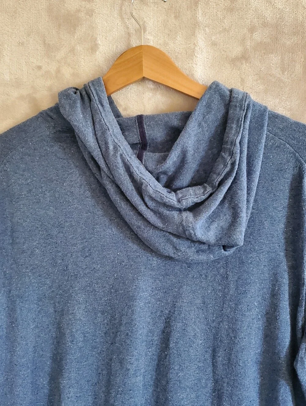 Banana Republic Silk Linen Hoodie Men's L Blue Casual Quiet Luxury Pullover